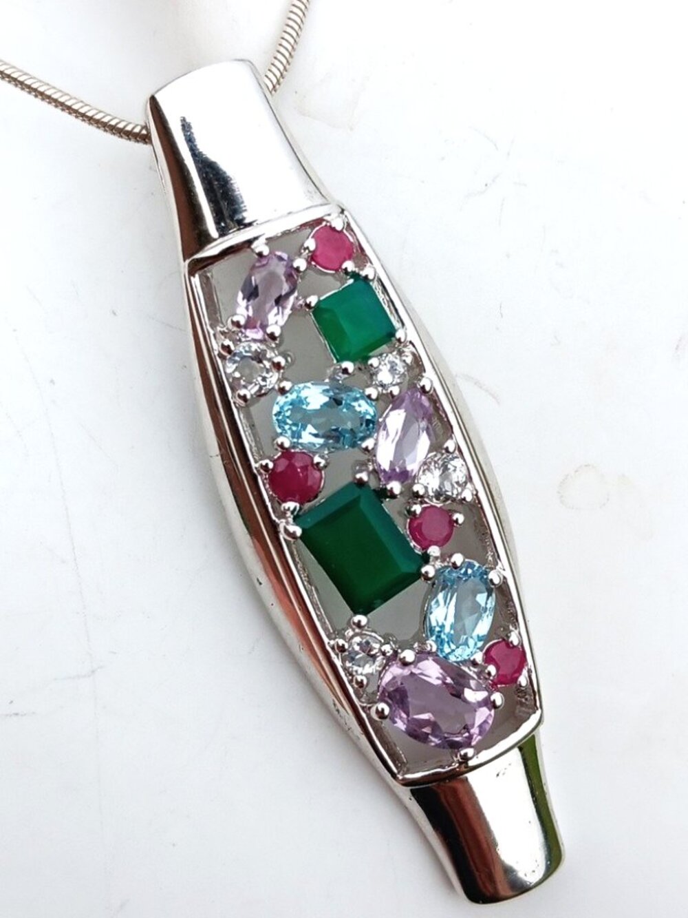 RUBY EMERALD AMETHYEST TOPAZ STERLING NECKLACE